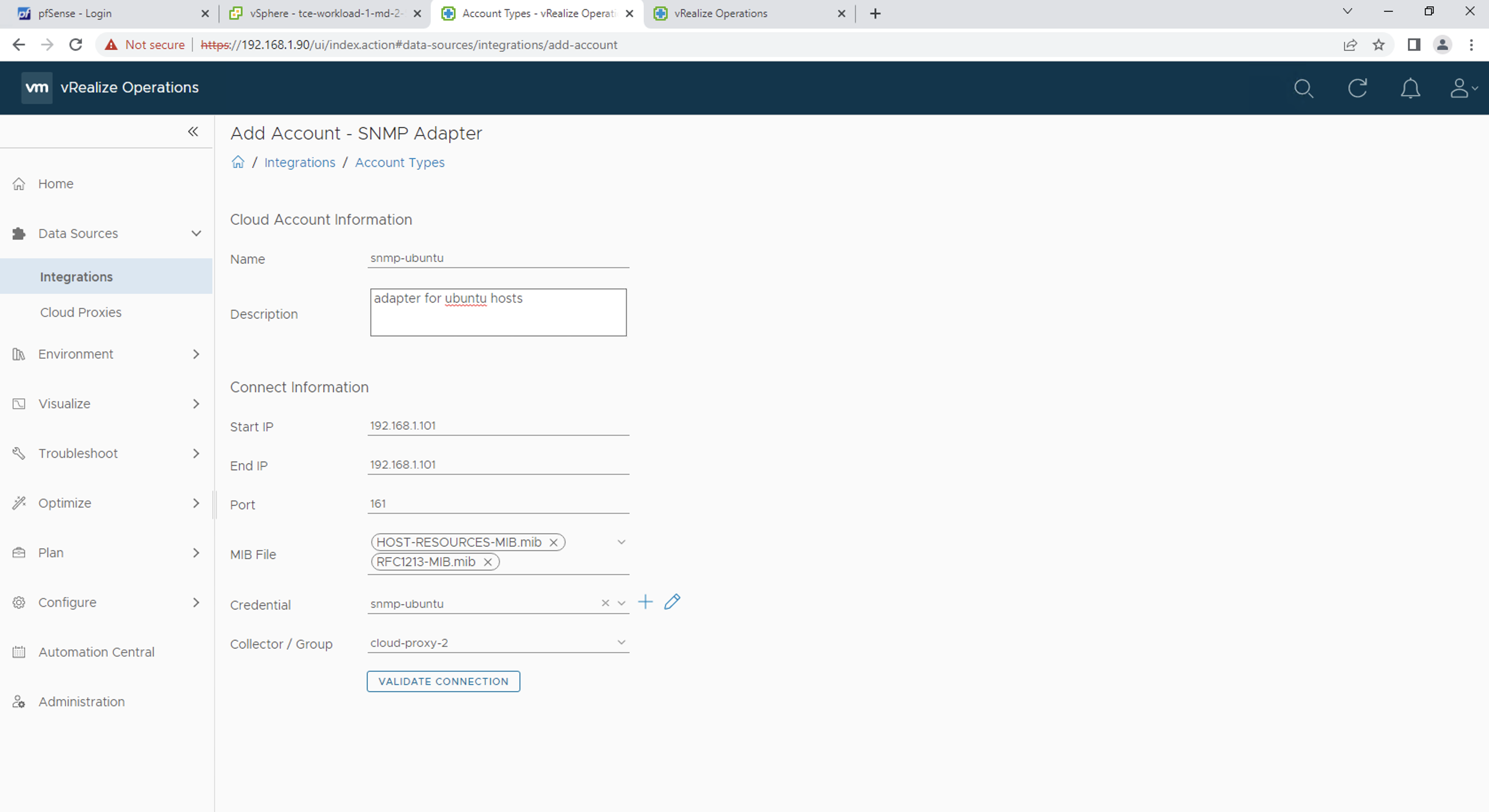 SNMP Adapter account